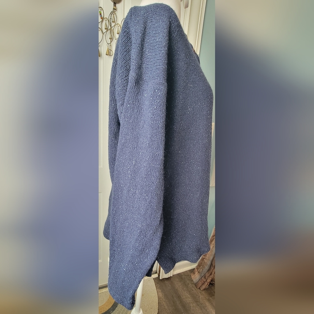 90s Vintg Eddie Bauer Heanly Sweater Women's L Navy Silk Cotton Linen Wool Cozy - Picture 4 of 12
